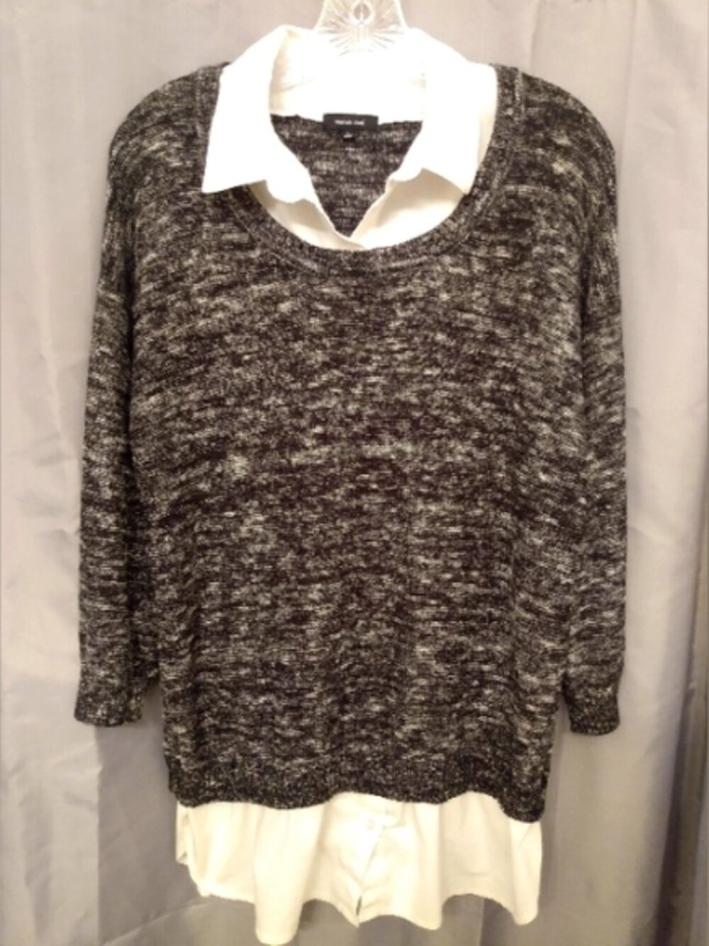 🆓🆓🆓Sonoma Short Sleeve Off-White/Gray Striped Cotton Tee w/ Rolled Sleeve - Picture 15 of 17
